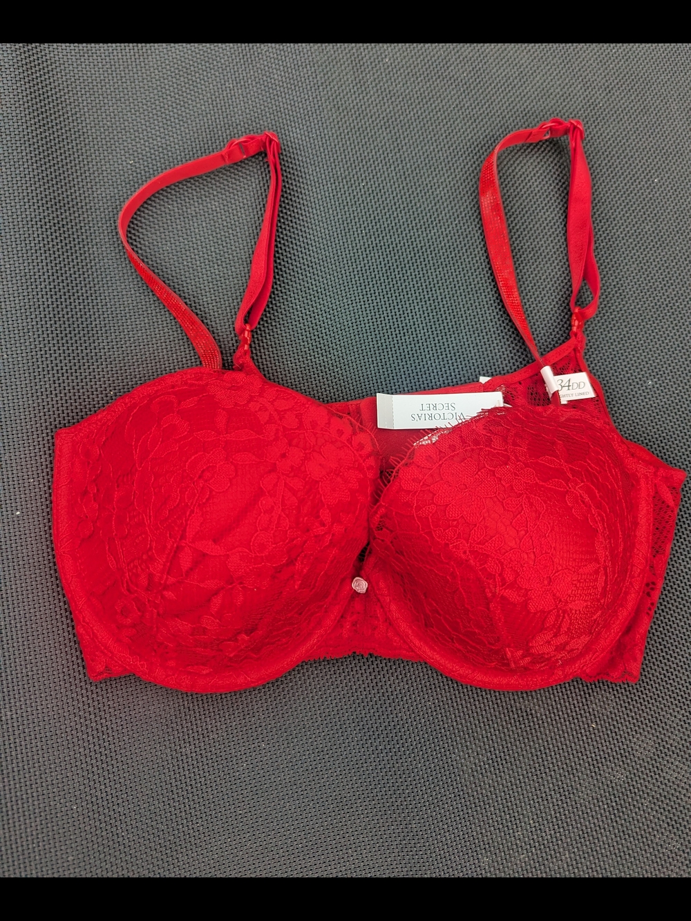 Victoria's Secret Bright Red Lace Red Rhinestone Bra